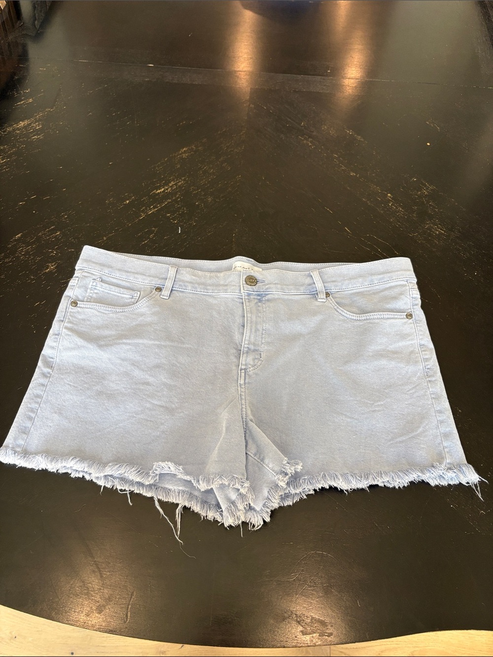 LOFT Light Blue Frayed Hem Denim Shorts